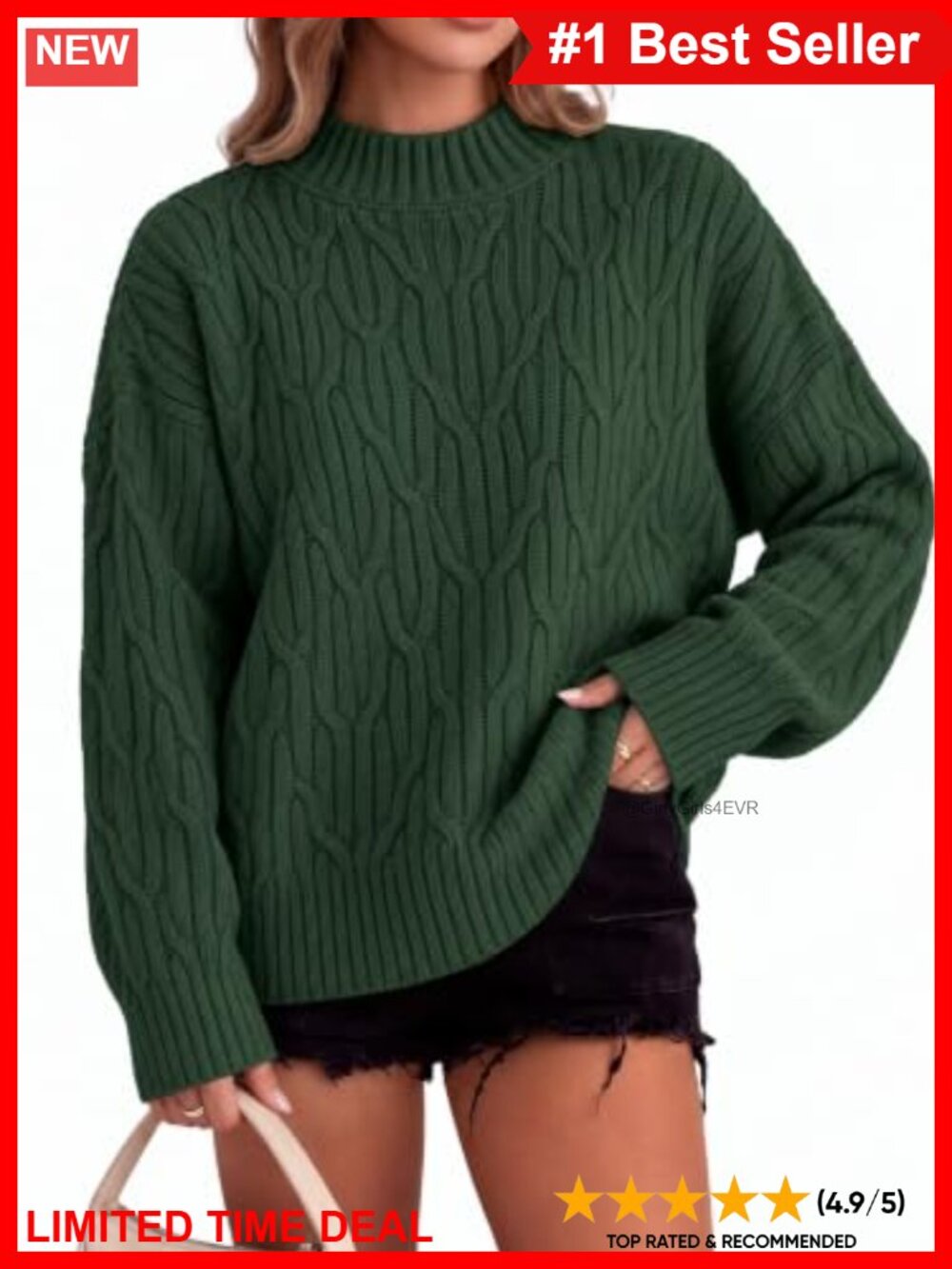 Oversized Mock Neck Cable Knit Pullover Sweater